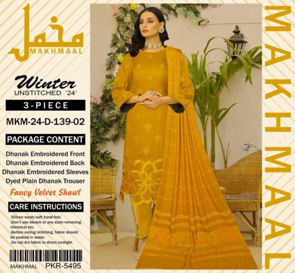 Airjet Export Quality Fancy Dhanak Fabric 3pc (MAKHMAAL Original)