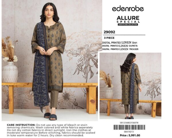 Linen  printed collection 3PCs Edenrobe brand - Image 3