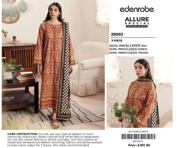 Linen  printed collection 3PCs Edenrobe brand - Image 4